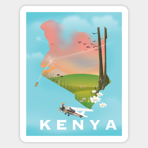 Beautiful Kenya map travel poster Kenya Sticker TeePublic